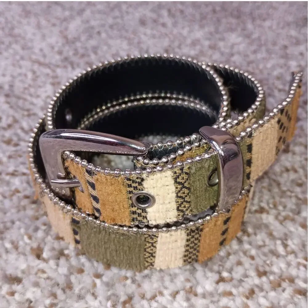 Boho Woven Belt Medium Earth Tone Multicolored Patterned Waist Belt M